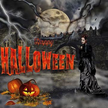 Открытка с ведьмой и тыквой на Хеллоуин