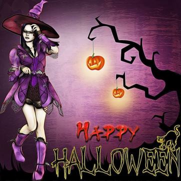 Оригинальная открытка на Хеллоуин с ведьмой