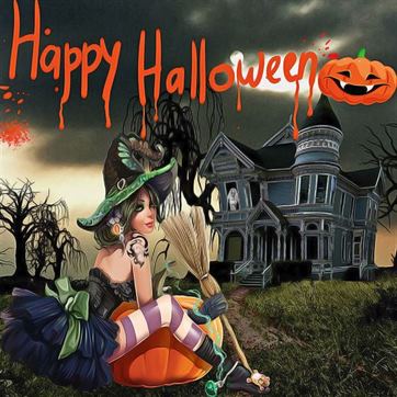 Необычная открытка с ведьмой и старым домом на Хеллоуин
