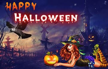 Симпатичная открытка на Хеллоуин с ведьмочкой