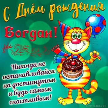 Прикольная открытка с котом на День рождения Богдана