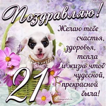 Трогательная открытка с щенком на день рождения 21 летие