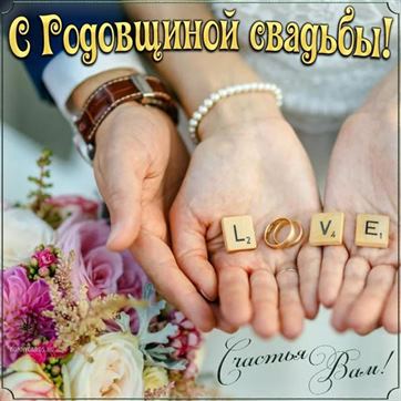 Трогательная открытка на годовщину свадьбы со словом LOVE