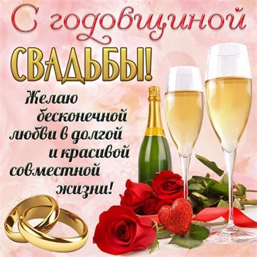 Поздравление с годовщиной с шампанским и розами