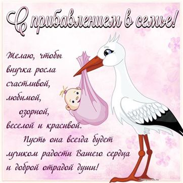 Забавная открытка на рождение внучки с аистом