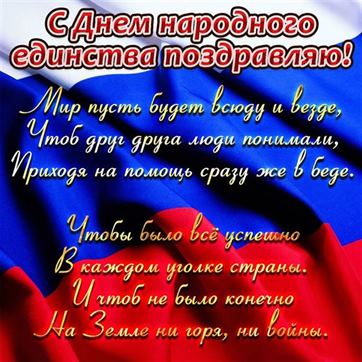 Поздравление с днём народного единства на фоне флага России