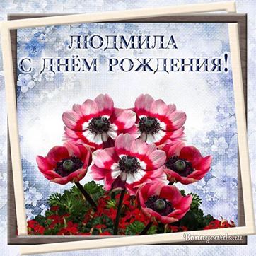 Оригинальная картинка Людмиле на День рождения с цветами в рамке