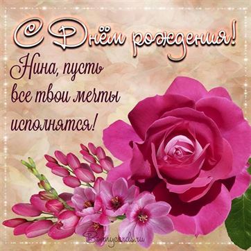 Открытка с розовыми цветами на День рождения Нины