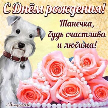 Прикольная открытка с собачкой в День рождения Татьяны