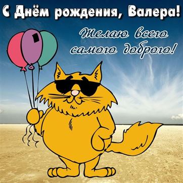 Смешная открытка с котом с шарами для Валерия