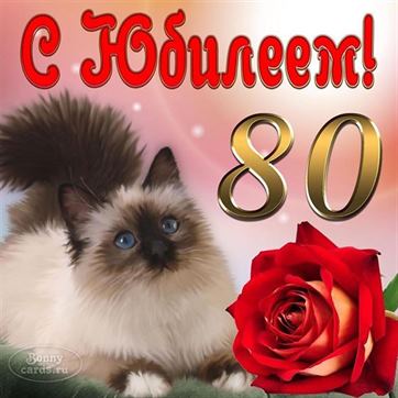 Трогательная открытка с котом на 80 лет